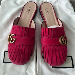 Gucci pink suede marmont slippers - authentic